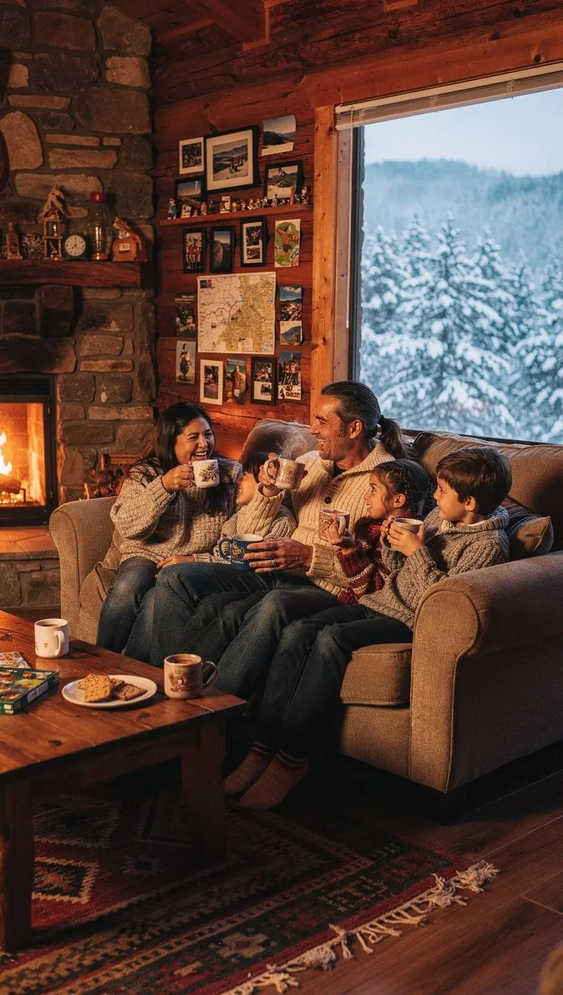 Rodzina planująca trasę podróży przy użyciu mapy i laptopa.